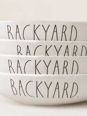 Rae Dunn White Ceramic "BACKYARD" Stackable Bowls with Black Lettering